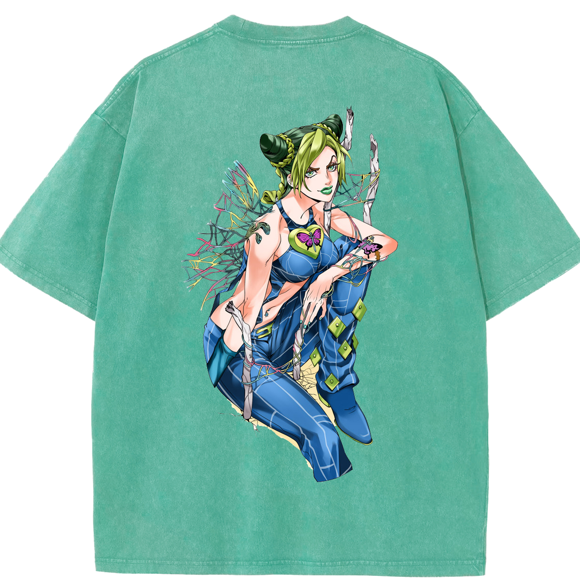 （画像用） "ジョジョの奇妙な冒険 くうじょう ジョリーン JoJo's Bizarre Adventure Jolyne Cujoh " 綿100% ヴィンテージ風 半袖Tシャツ（背面プリント）